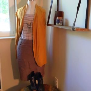 Pleated Tan Skirt with Front Button Detail